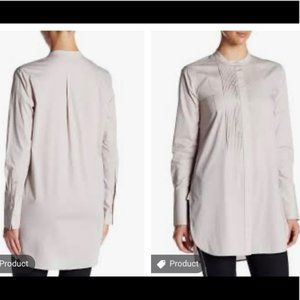 VINCE Knife Pleat Bib Poplin Long Tunic Long Sleeve Pintuck Shirt